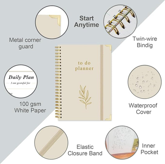 To Do List Notebook - Aesthetic Daily Planner to Easily Organize Your Tasks And Boost Productivity - Undated Planner for School or Office Supplies, 5.8" x 8.5", Beige