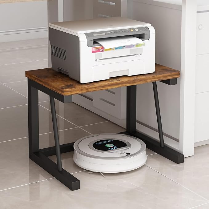 Desktop Printer Stand, 2-Tier Wood Rustic Printer Shelf for 3D & Laser Printer, Scanner, Copier, Durable Small Space Storage Organizer for Home Office Kitchen (White)
