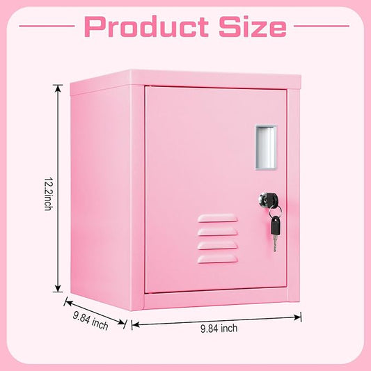 Suzile Lockable Storage Cabinet Metal Lockable Steel Storage Cabinet Organizer Lockers for Employees Vertical Metal Cabinets End Side Table Steel Bedside with Shelf (Pink)