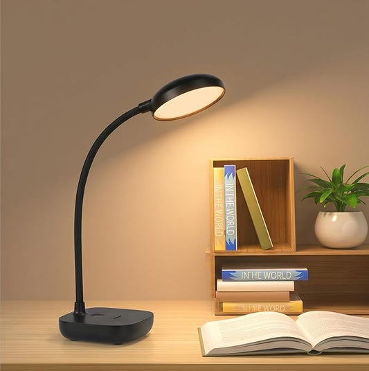 Desk lamps for home office,Black,Battery desk lamp,5W Rechargeable desk lamp,3 Colors,Adjustable brightness,360°Gooseneck Hose,Small rechargeable reading lamp,Eye-friendly and Energy Saving