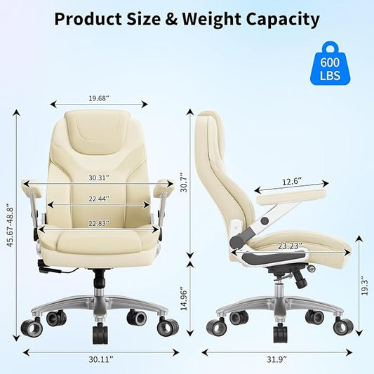 Big and Tall Office Chair with 5D Arms, Fabric & PU Leather Heavy Duty Desk Chair, Adjustable Lumbar Support & Height, Tilt Function, High Back Ergonomic Executive Computer Chair