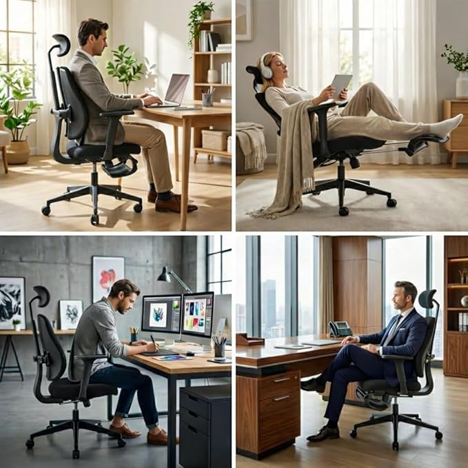 Ergonomic Office Chair, Dynamic Split Back Lumbar Support, Thick High-Density Molded Foam Seat, 4D Adjustable Armrests, Swivel High Back Computer Desk Chair with Footrest for Home Office, Flex S3