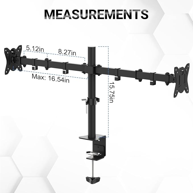 GRIFEMA Monitor Mount for 13-32 in, Dual Monitor Arm, Up to 19.8 Lbs Each | Full Motion Adjustable Height, 360° Rotate, Tilt, Swivel, Easy Install, VESA 75/100 mm, Monitor Stand for Home Office Gaming