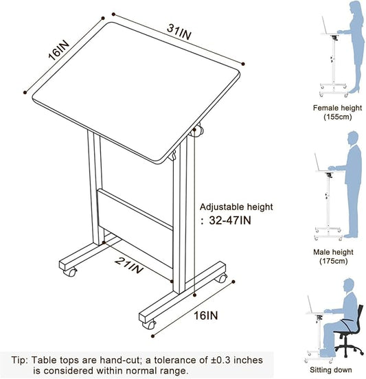 KOUPA Adjustable Height Standing Desk, 31 in Writable Tempered Glass Desktop with Eraser, 360° Flip, Wheels – Ideal for Small Spaces and Home Offices, White(Adjustable Height: 32-47 in)