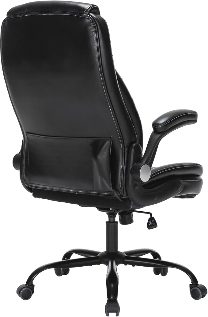 Heavy-Duty Executive Office Chair with Ergonomic Design, 300LBS PU Leather Chair with Adjustable Lumbar Support, 360° Swivel, Reclining Backrest, and Flip-Up Armrests for Big and Tall People(Black)