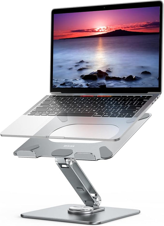 BESIGN LSX7 Laptop Stand with 360 Rotating Base, Ergonomic Adjustable Notebook Riser, Foldable Computer Holder Compatible with 10-15.6" Laptops (Gray)