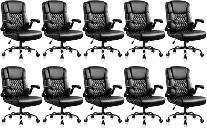 OFIKA Leather Office Desk Chair,Ergonomic Office Chair with Lumbar Support,Computer Chair,Executive Leather Chair with Padded Flip-up Arm,Adjustable Armrests, Black,275LBS,10 Pack