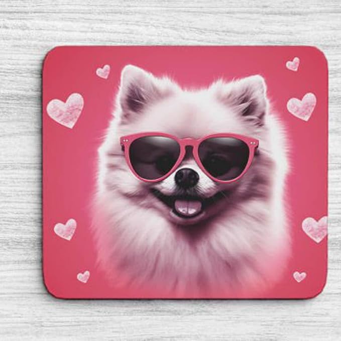 Pink Mousepad Glamour Dog Pomeranian Mouse Pad for Home Office Gaming Working Desk Computer Desktop Accessories Non-Slip Rubber Mousepad for Dog Lovers