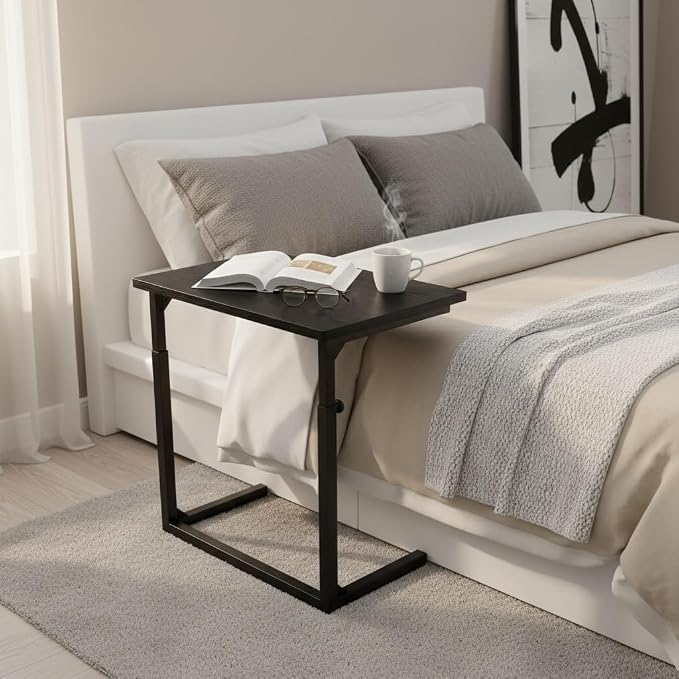 Height Adjustable C-Shaped Sofa Side Table, Laptop Table for Couch & Bed, Black