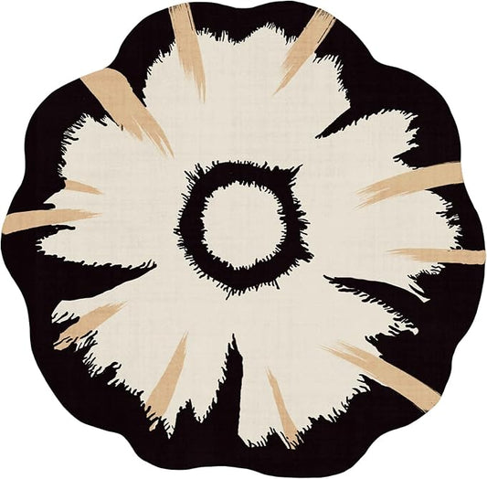 Latte&Fog Round Area Rug for Living Room, Modern Floral Washable Circle Rug, Boho Non Slip Low Pile Carpet for Bedroom, Dining Room, Entrance and Hallway(4ft Round)