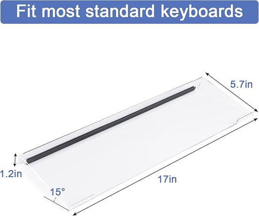 BOOMIBOO Clear Acrylic Tilted Computer Keyboard Holder for Ergonomic Typing, Keyboard Stand with Silicone Anti-Slip Strip, 17 x 5.7 Inch Keyboard Tray for Office Desk, Home, School | Keyboard Stand with Silicone Anti-Slip Strip, 17 x 5.7 Inch Keyboard ...