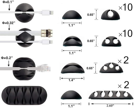 OHill Desk Cable Management Cord Organizer, 24 Pack Black Self Adhesive Cord Holder Cable Clips, Ideal Cable Organizer Wire Keeper for Desk, Nightstand, Phone Charger, Computer, Home, Office, Car