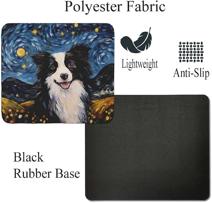 Starry Night Dog Mouse Pad for Home Office Gaming Working Desk Computer Desktop Accessories Non-Slip Rubber Mouse Pad for Dog Lovers (Collie)