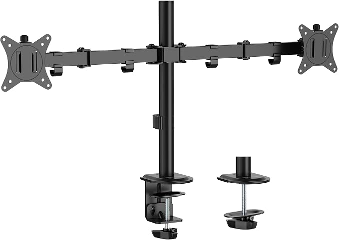 Mount-It Dual Monitor Arm, Desk Mount for 2 Screens 13-32 in, Steel | Holds up to 19.8 lbs Each, Full Motion Tilt Swivel Rotate, VESA 75x75 100x100, Cable Management, C-Clamp or Grommet, Black