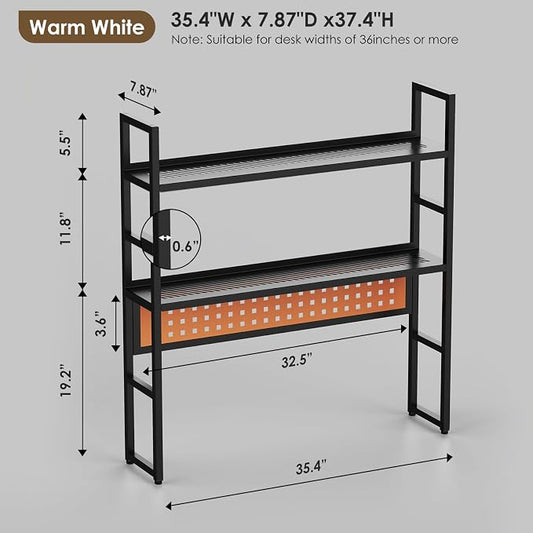 Brakki Desk Shelf, Desk Hutch Bookshelf, Desktop Shelf with Pegboard, Black | L35.43", 2 Tier Bookcase, for Computer Monitor, Metal Desktop Hutch, Storage Organizer for Dorm Home Office
