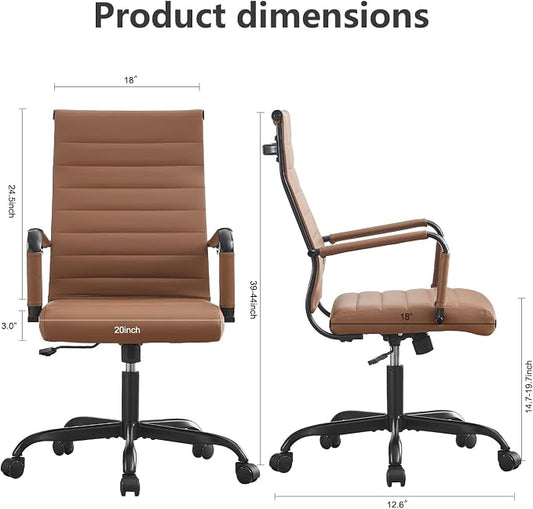Leather Office Desk Chair, Conference Room Chairs with Wheels, Modern Executive Computer Guest Chairs with Arms