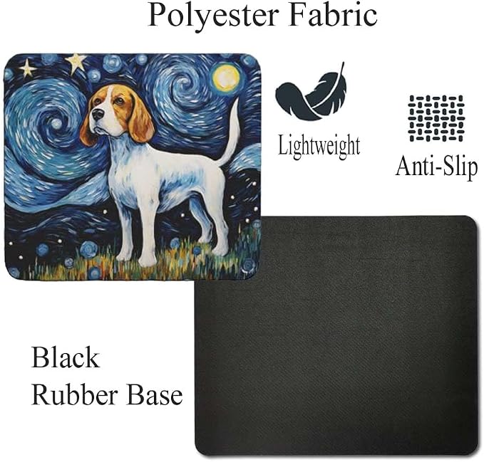 Starry Night Dog Mouse Pad for Home Office Gaming Working Desk Computer Desktop Accessories Non-Slip Rubber Mouse Pad for Dog Lovers (Beagle)