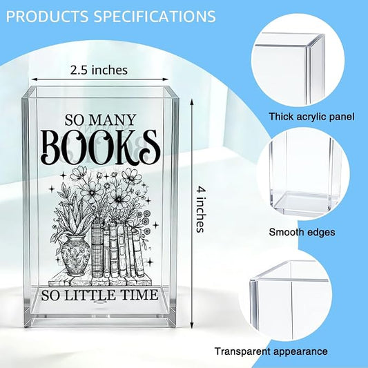 So Many Books So Little Time Acrylic Organizer Pencil Pen Holder, Book Floral Acrylic Desk Organizer, Bookworm Gifts for Librarian Book Lover Reader, Back to School Gifts for Daughter Niece