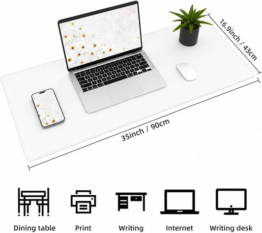 AFIING Cork Desk Mat 35.4" x 17", Dual-Sided Natural Cork & PU Leather Desk Pad, Non-Slip Waterproof Large Mouse Pad for Office, Home & Gaming, White