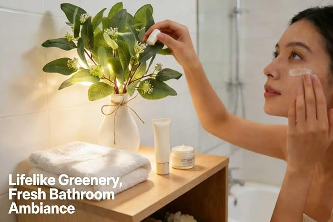 12 Inch Artificial Eucalyptus Plant in White Ceramic Vase Faux Greenery Arrangement with Buds Small Farmhouse Tabletop Decor for Bathroom Bedroom Kitchen Office