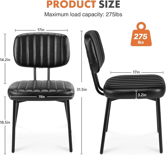 Sweetcrispy Dining Chairs Set of 6, Upholstered Mid Century Modern Kitchen Accent Chairs with Faux Leather Cushion Seat & Metal Legs for Home Office, Living Room - Black