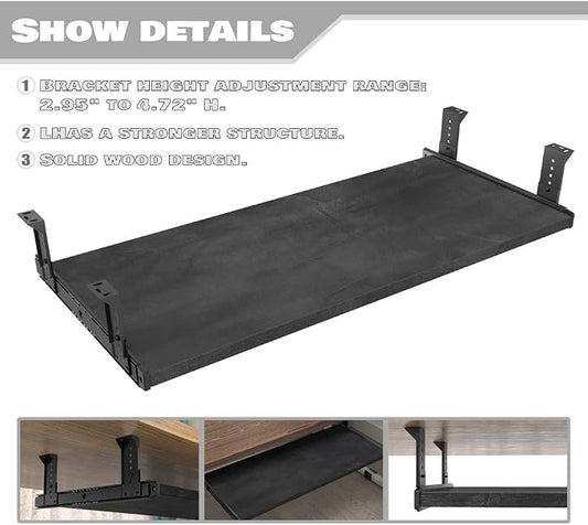 FRMSAET Furniture Accessories Office Product Suits Hardware 20/24/30 inches Keyboard Drawer Tray Wood Holder Under Desk Adjustable Height Platform. (30 inches,Black Rock)