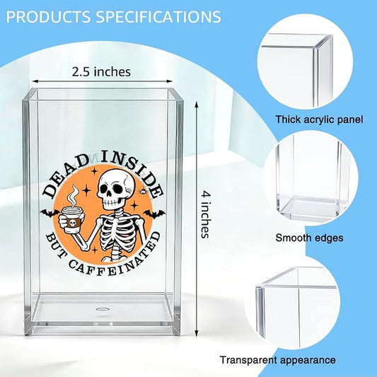 Dead Inside But Caffeinated Acrylic Pen Holder, Funny Skeleton Coffee Pencil Cup Desk Organizer, Coffee Lover Gifts for Women Men Friend Coworker Student Teacher, Gothic Office Desk Decor