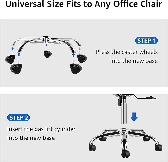 Mastery Mart Office Chair Base Replacement, 28 Inch Heavy Duty(2500 Lbs) Metal Leg, Reinforced to Repair Swivel Gaming Chair Bottom Part with Universal Caster and Gas Cylinder Size (Silver)