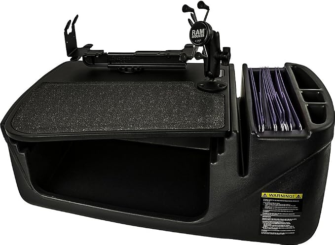 AutoExec AUE05300 Efficiency GripMaster Car Desk Mahogany Finish with Phone Mount and Printer Stand