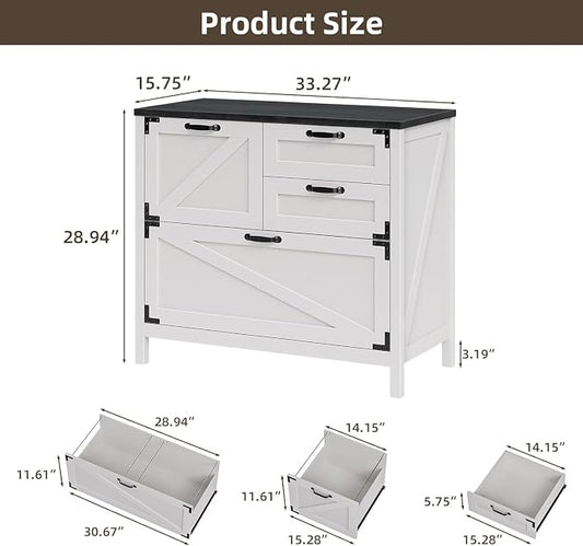 Vabches 4-Drawer Wood Lateral File Cabinet for Hanging Files Letter/A4/Legal Size, Large Farmhouse File Cabinets for Home Office, Printer Stand with Office Cabinet, White and Black