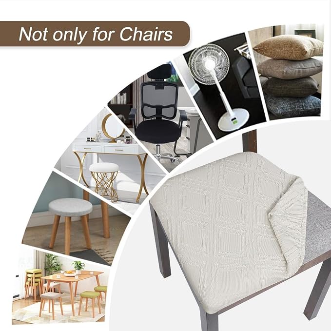 SearchI Water Repellent Seat Covers for Dining Chairs, 6 Pack Jacquard Stretch Dining Room Chair Seat Covers, Kitchen Chair Seat Covers Protectors(Beige Diamond)