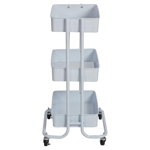 ECR4Kids 3-Tier Metal Rolling Utility Storage Cart, Multipurpose Organization, White