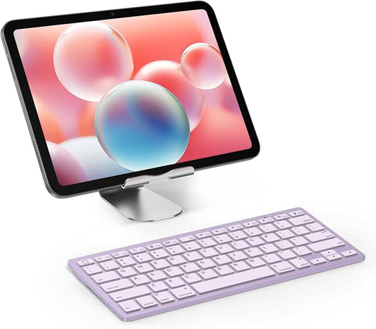 OMOTON Ultra-Slim Bluetooth Keyboard for iPad 11th/10th/9th/8th/7th, iPad Pro/Air/Mini and iPhone Series, Wireless iOS Keyboard with 12 Multimedia Keys for Office, Home, Travel, School, Purple