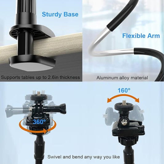 30 Inch Webcam Stand Camera Mount, Upgraded Thick Base Flexible Gooseneck Camera Stand Desk Webcam Mount Clamp for Logitech Webcams C930e C930 C920 C922x C922 Brio 4K C925e C615, Gopro Hero 8 7 6 5 4
