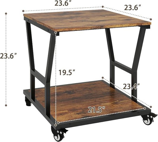 Natwind 2-Tier Large Printer Stand,23.6"x23.6"x29.5" Heavy-Duty Printer Table Cart with Paper Storage Shelf & Wheels,Ideal for Home Office Laser Printers, Copiers (Retro)