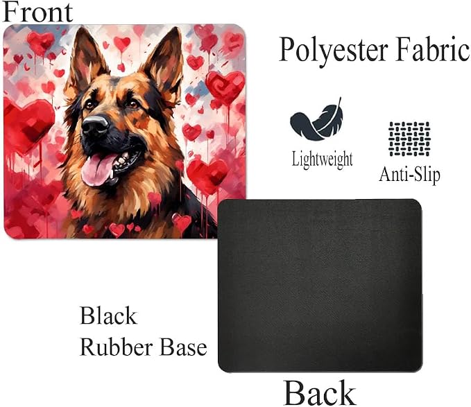 German Shepherd Mouse Pad Dog with Red Hearts Pattern Non-Slip Rubber Mouse Pad Puppy in Love Mouse Pad for Home Office Work Desk Computer Desktop Laptop for Dog Lovers