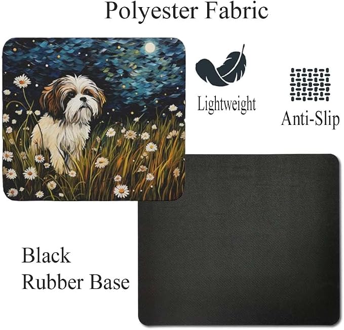 Starry Night Dog Mouse Pad for Home Office Gaming Working Desk Computer Desktop Accessories Non-Slip Rubber Mouse Pad for Dog Lovers (Shih Tzu #2)
