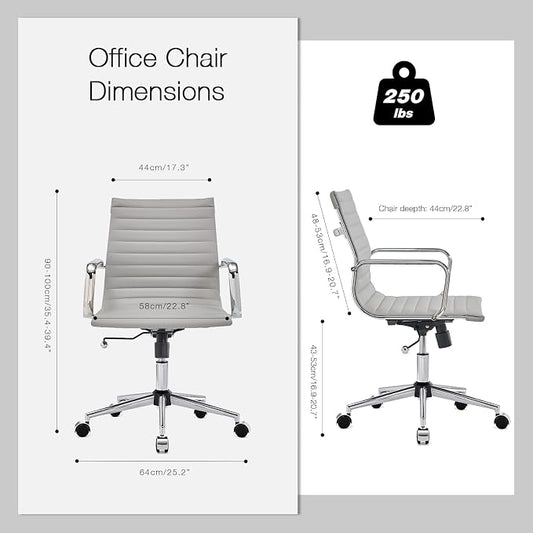 Gray Office Chair Ergonomic Computer Desk Chairs Executive Conference Room Chair Leather Modern Home Office Chair for Desk Mid Back Adjustable Swivel Chairs with Lumbar Support(Gray)…
