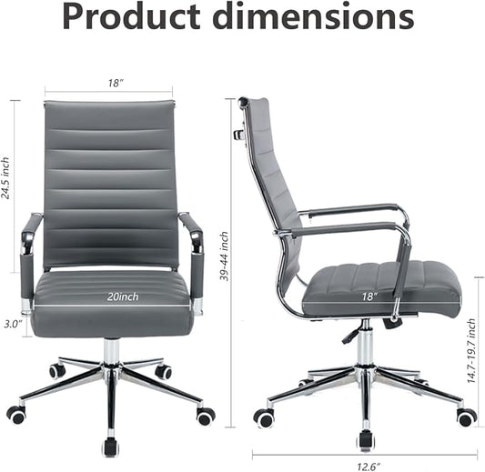 Office Desk Chair Leather, Conference Room Chairs with Wheels, Executive Modern High Back Ergonomic Swivel Rolling Ribbed Computer Chair