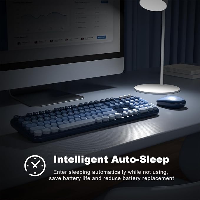 MOFII Wireless Keyboard and Mouse Combo,2.4G Typewriter Keyboard Quiet Mice | Retro Full Size Computer Keyboards, Cute Mouse, USB Dongle Plug and Play, for PC,Laptop,Desktop,Windows (Sea Blue Gradient)
