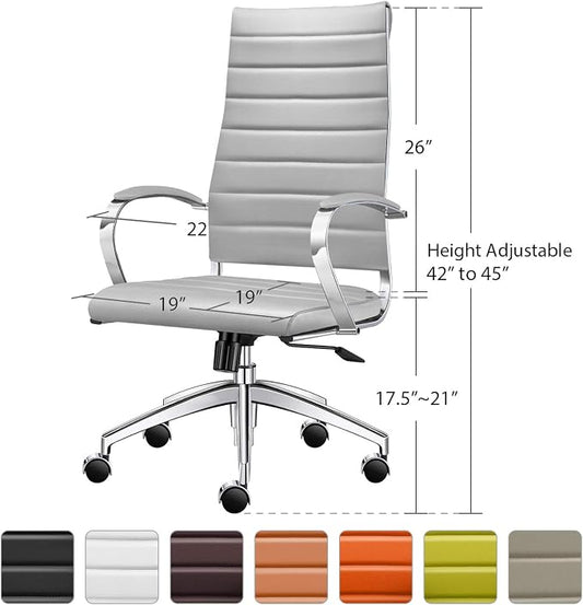 Office Chair, Ergonomic Executive Desk Chair, High Back, Leather Swivel, Lumbar Support, Grey
