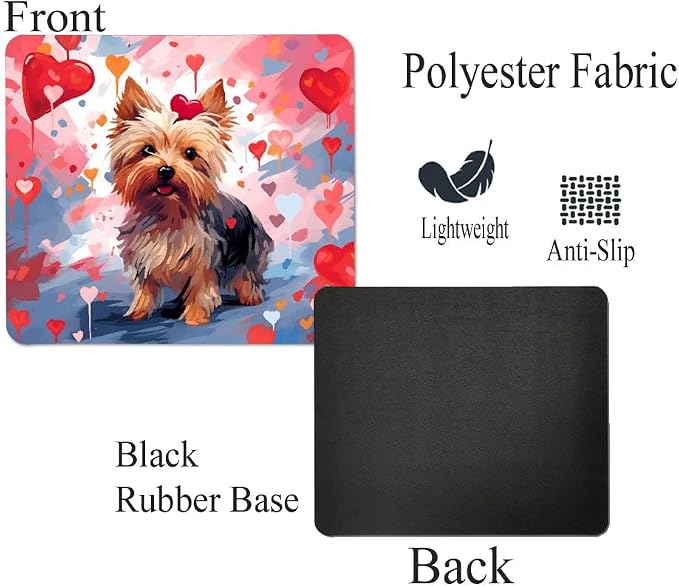 Yorkie Mouse Pad Dog with Red Hearts Pattern Non-Slip Rubber Mouse Pad Puppy in Love Mouse Pad for Home Office Work Desk Computer Desktop Laptop for Dog Lovers