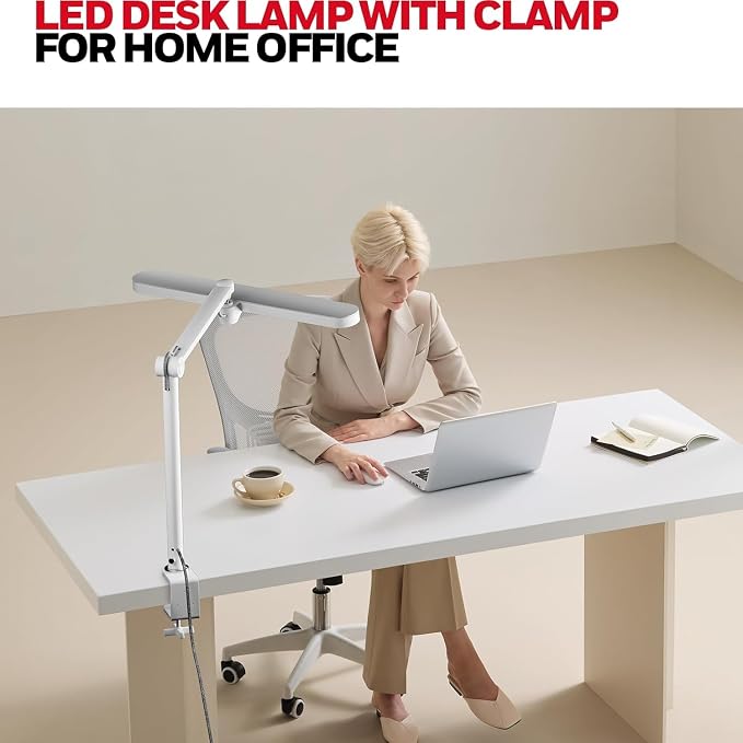 Honeywell LED Desk Lamp with Clamp - 05B02 Touch Control Sunturalux Natural Light Clip On Desk Light 4000K 1300LM Dimmable Eye Caring Table Lamp Full Metal Desk Lamps for Home Office