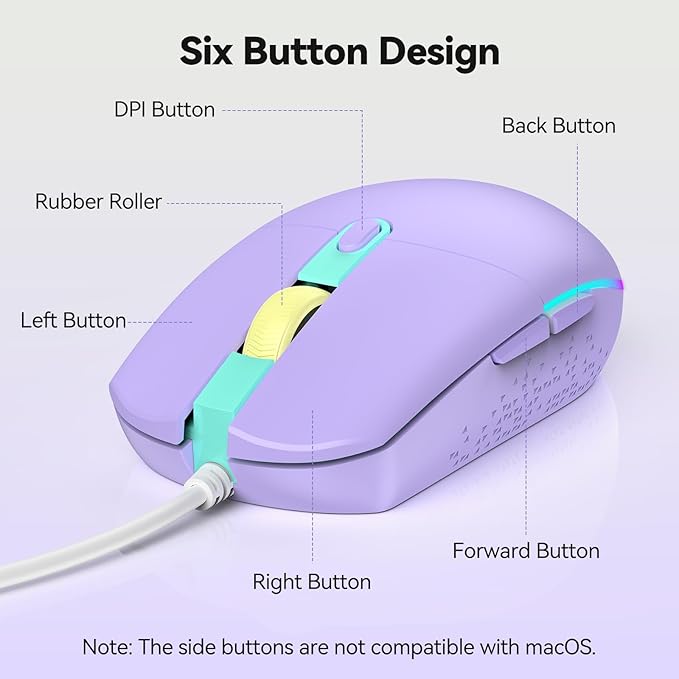 TECKNET Wired Mouse - USB Corded Mouse with RGB Backlit Full Size Optical Silent Mouse with Side Buttons,LED Plug and Play Wired Connection Office Mice for Desktop,PC,Laptop