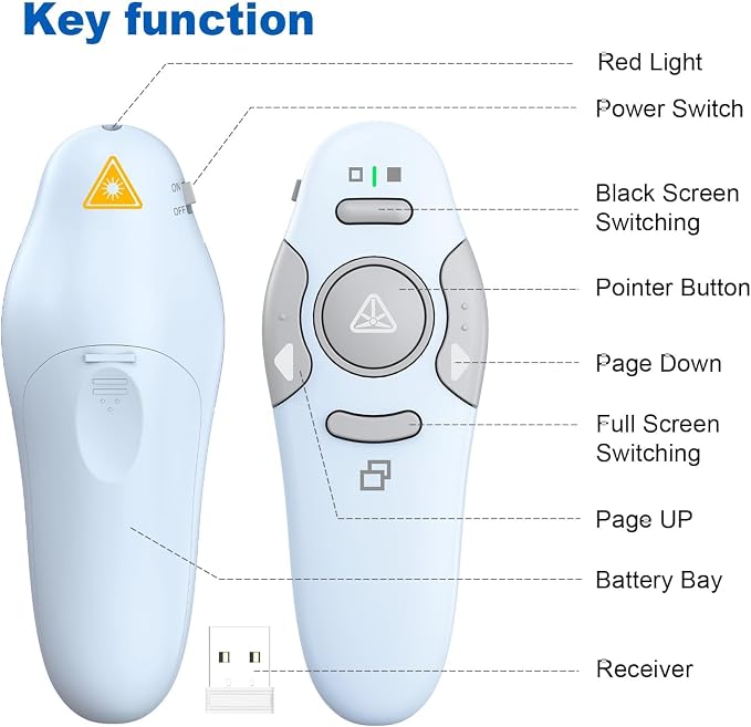 QUI Presentation Clicker Wireless Presenter Remote Clicker for PowerPoint Presentation Remote, PowerPoint Slide Advancer for Mac/Windows/Google Slide/Keynote, Blue, A