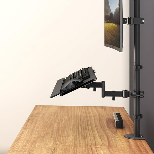 PUTORSEN Keyboard Tray Pole Mount - Keyboard & Mouse Mount fits Most Standard and Oversized Keyboards, Tilt & Rotation, Holds up to 2.2lbs, Black