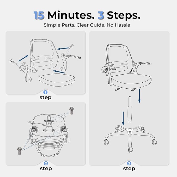 Ergonomic Mesh Office Chair for Home Office, Flip-Up Arms, Breathable Mesh Back & Thick Seat Cushion, Swivel Rolling Computer Desk Chair – BIFMA Certified, Supports 300 lbs (White Frame/Blue Seat)