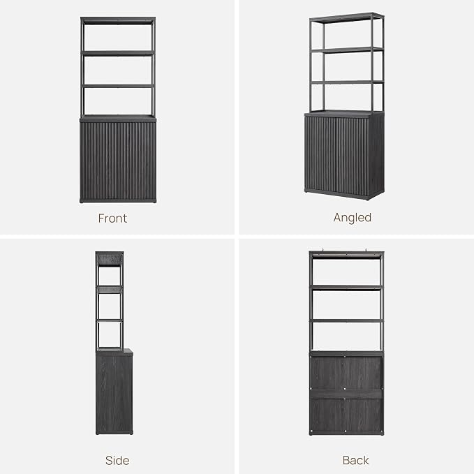 SICOTAS Fluted Book Shelf with Doors - 75" Tall Bookshelf with Storage 6 Tier Large Bookcase with Bottom Cabinet - Modern Metal Book Case for Living Room, Home Office, Kitchen, 3 Pieces