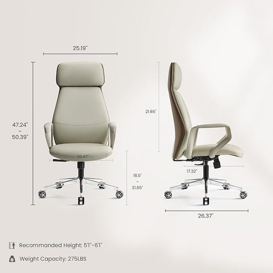 EUREKA ERGONOMIC Aric Executive Office Chair, High Back PU Leather Desk Chair with Lumbar Support, Professional Modern Home Office Chair with Large Headrest & 3-Position Recline, Beige