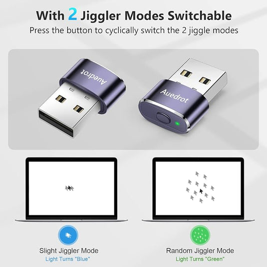 AUEDROT Mouse Jiggler Undetectable Metal USB Mouse Mover with Switch Button, Automatic Mini Mouse Shaker with 2 Jiggle Modes, Plug and Play, Keep Computer/Laptop Awake, Purple, 2 PCS